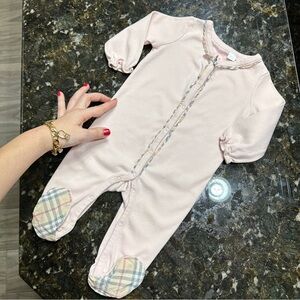 Burberry Baby Girl Pink Footie Owerall 3-6M Check Trim Designer Romper Newborn